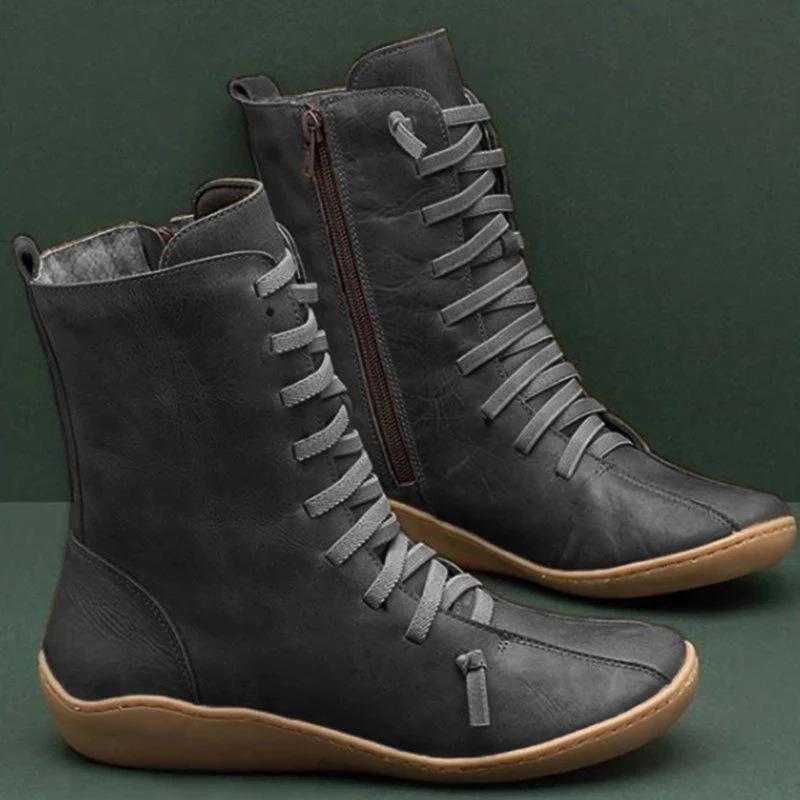 Women Ankle Boots Autumn Women S Vintage Zipper Lace Up Ladies Leather High Top Shoes Woman Retro Working Boots Female Shoes785 35