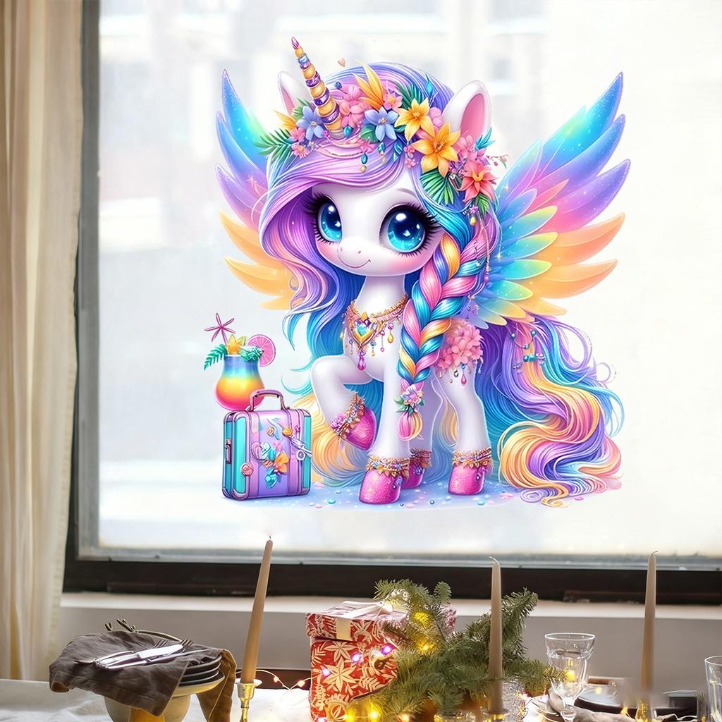 Cartoon Rainbow Unicorn Glass Sticker for Children's Room, Bedroom, Living Room, Study, Window Decoration
