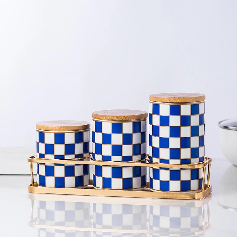 Kitchen Organizer and Storage Container, Ceramic Storage Jar, Wooden Lid, Sealed Jar, Food Storage Containers, Metal Rack