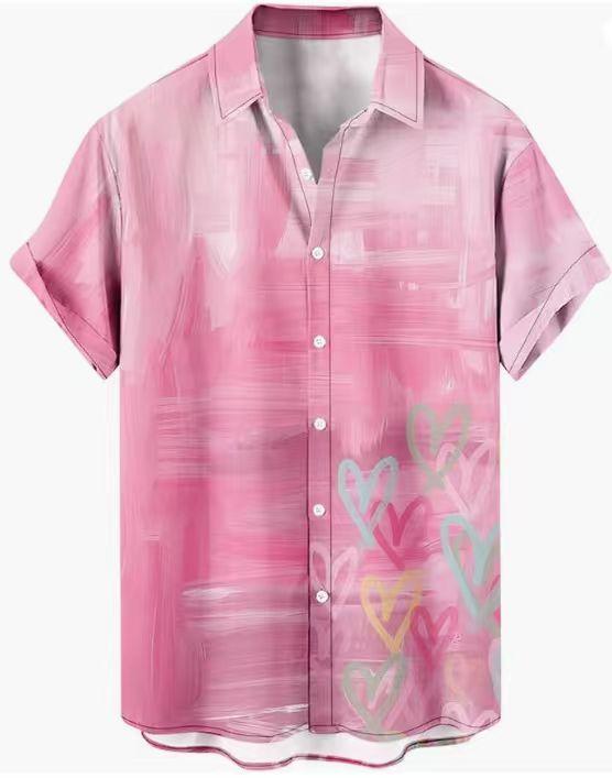 Summer Men's Beach Shirt Printed Hawaiian Short Sleeve Flower Shirt Boys
