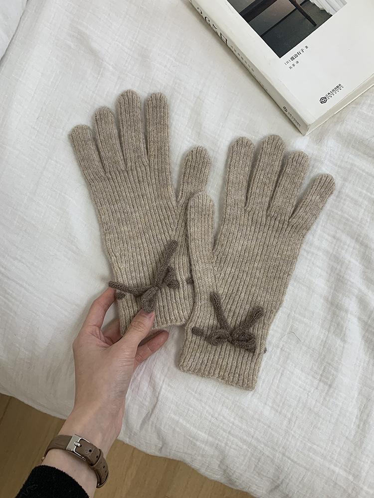 Korean Ins Cute Wool Knitted Wool Five-finger Gloves for Women To Keep Warm In Winter, Can Touch the Screen and Split the Finger Riding Tide