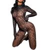 Foreign trade big leopard print erotic underwear open mesh clothes sexy pajamas long sleeves backless one-piece tights