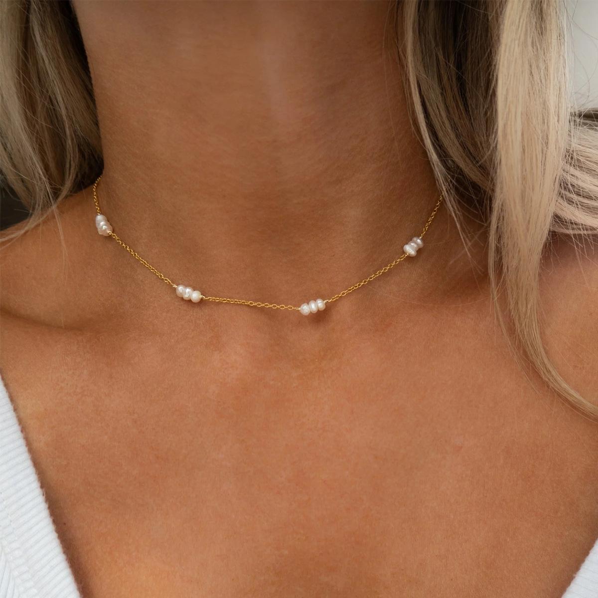 

1 шт. нишевое ожерелье из нержавеющей стали с пресноводным жемчугом для женщин, пар, повседневное украшение, ювелирные изделия для вечеринок, подарки, цепочка на ключицу 50cm золотой