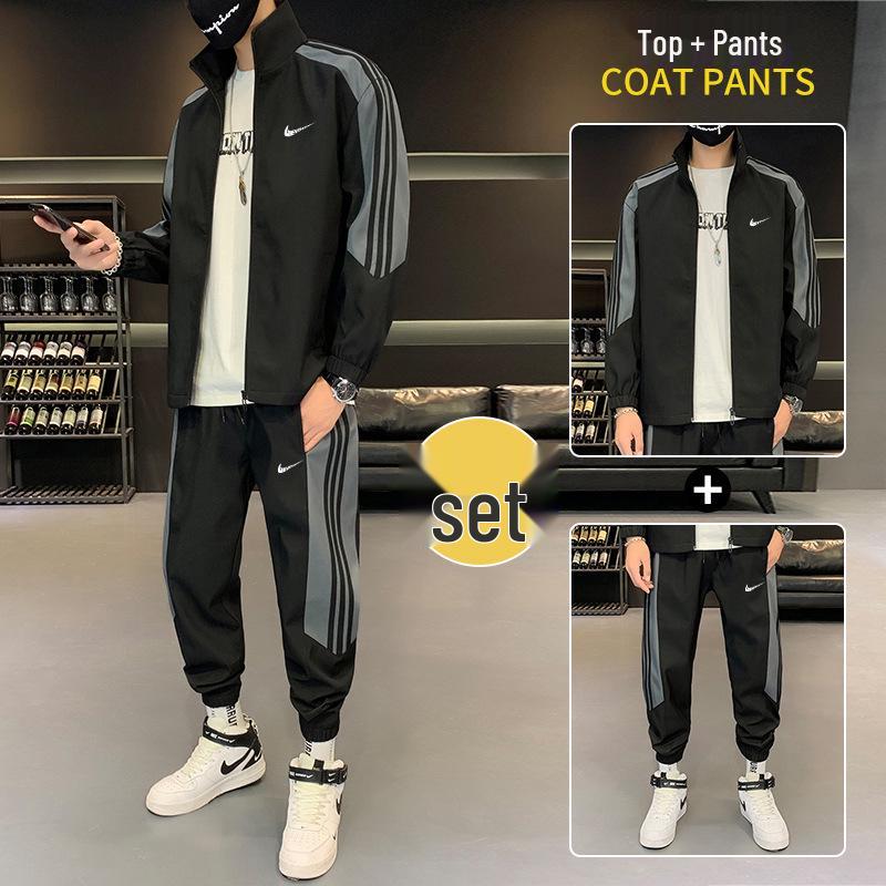 Herren Trendy Stehkragen Jacke & Hoodie Sportbekleidungsset für Frühling/Herbst