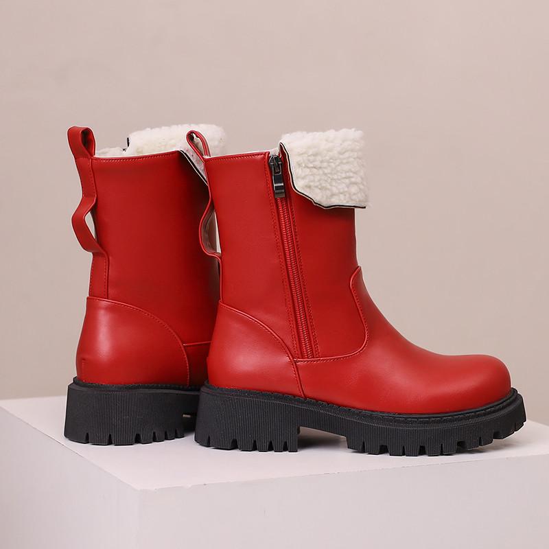 Women's low-heeled short boots autumn and winter new warm plush short boots versatile large-size short boots
