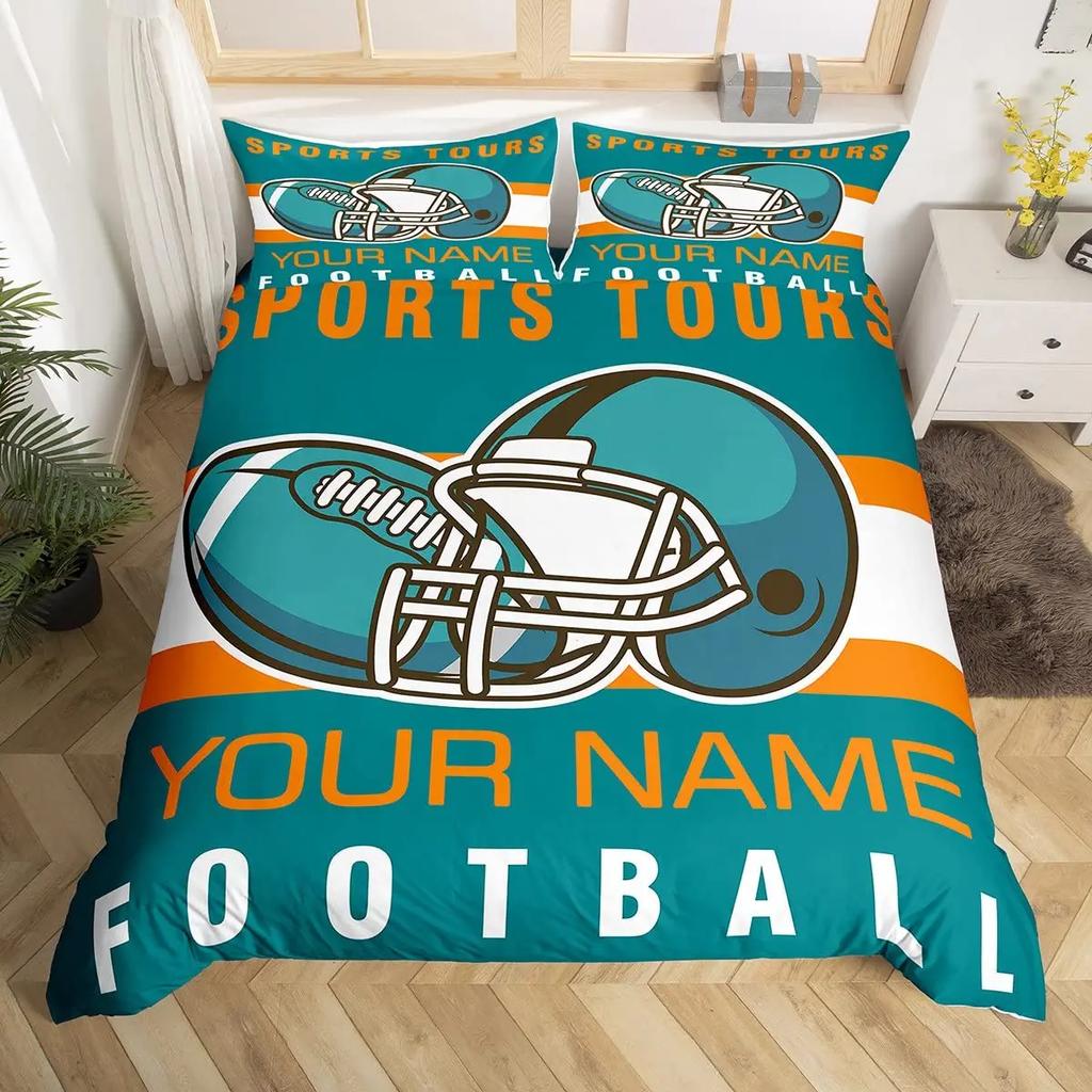 Custom Football Bedding Set Customized Name DIY American Football Game Duvet Cover Set Sports Theme Comforter Cover for Boys