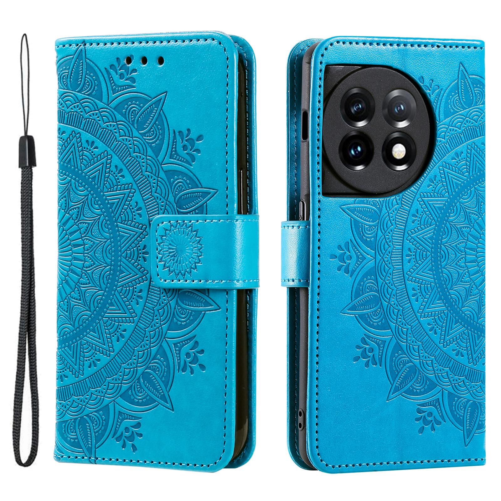 

For OnePlus 13R 5G Stand Case Imprinted Totem PU Leather Wallet Phone Cover Blue