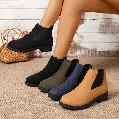 Damen Stiefeletten Klobiger Absatz Plateau Britischer Stil Stiefel Damen Dicke Sohle Bequeme Schuhe Herbst Winter Lässige Chelsea Boots