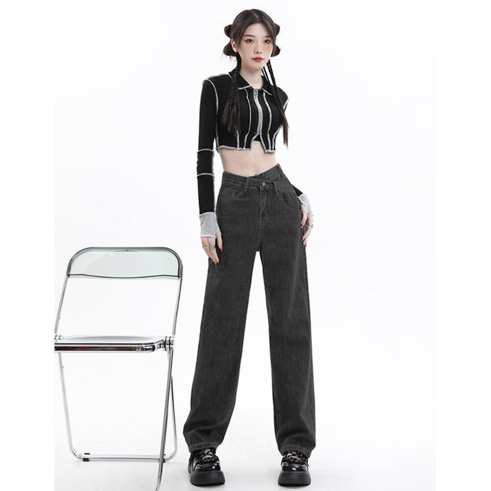 American High Street High Waist Straight Jeans Women's Loose and Thin Irregular Niche Hyunya Wide-leg Floor Pants