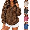 Damen Leopard Print Halb-Reißverschluss Hoodie Sweatshirt mit Taschen Lässiges Oberteil