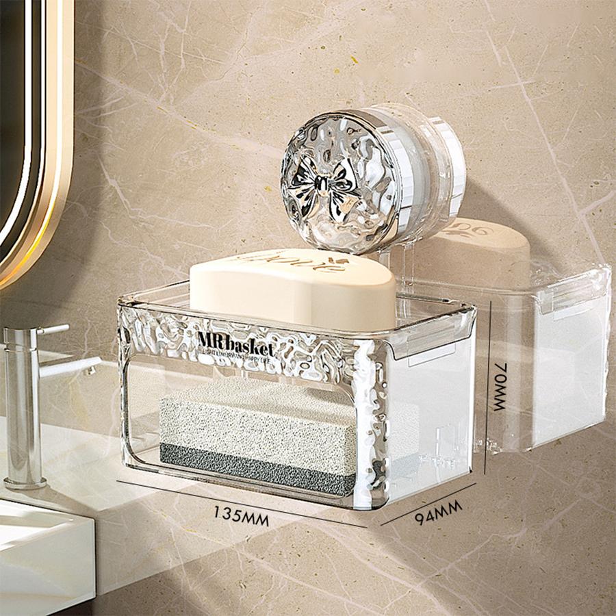 1 Suction Cup Soap Box Non Perforated Wall Mounted Bathroom Shelf Double-layer Drainage Soap Box