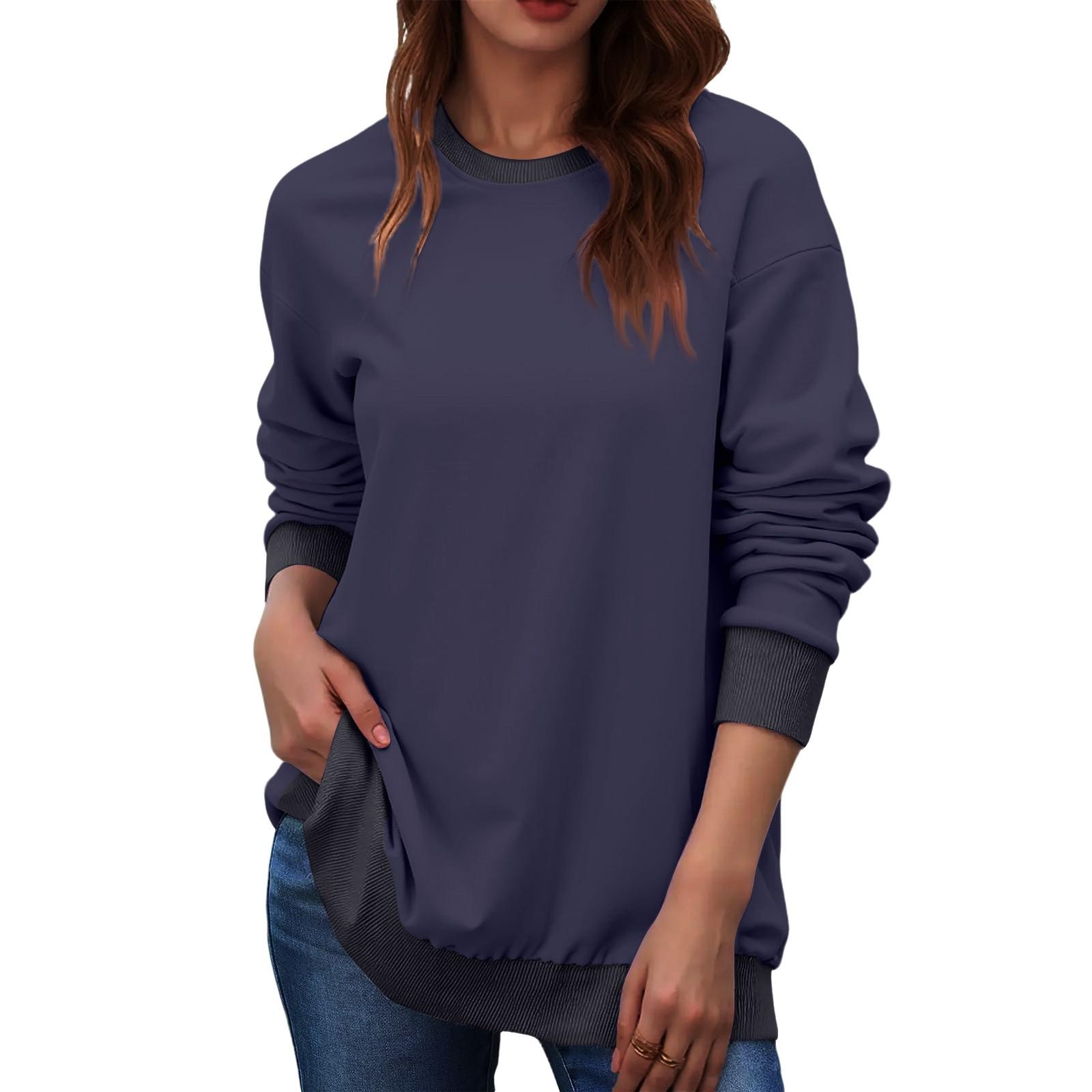 

Женский однотонный бархатный свитшот с круглым вырезом, свободный, повседневный XXL тёмно-синий