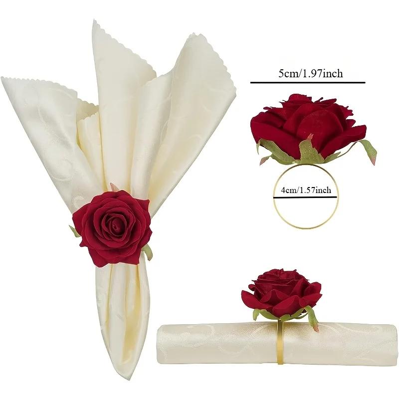 6-24PCS Rose Flower Napkin Rings Romantic Table Holders Elegant Wedding Party Valentines Day Anniversary Proposal Decor Supplies