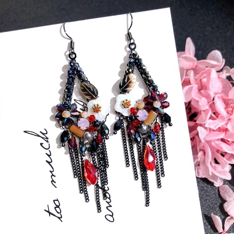 Luxury Retro Handmade Crystal Earrings Femininity Versatile Long Fringed Bride Earrings High-end Ear Jewelry