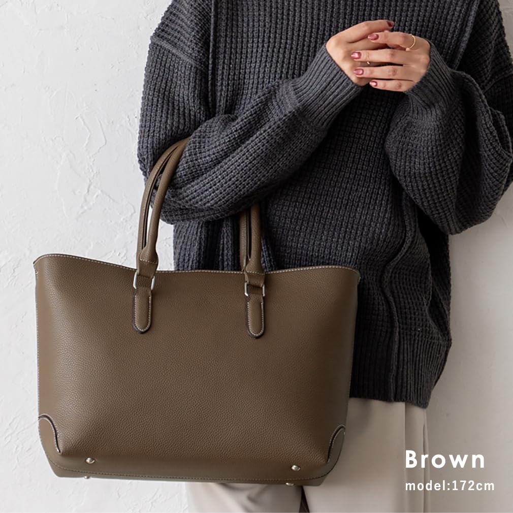 VITAFELICE Women's Square Business 2-Way Tote Bag (sib-20059p) (Brown)