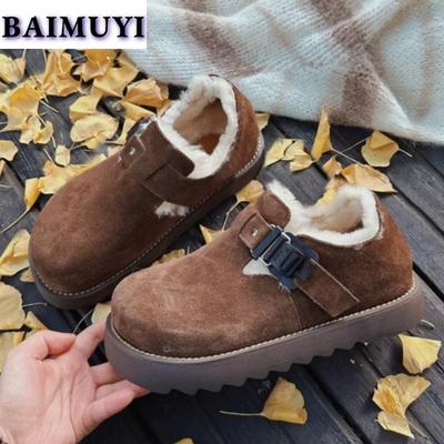 Fur Cotton Shoes Women Platform Snow Boots Suede Loafers Winter Brand Plush Sneaker Trend Flats Casual Warm Fur Woman Zapatillas