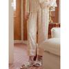 24 New Peter Pan Collar Women's Rayon Satin Floral Print Pajamas Suit Long Sleeves Pants Can Be Outerwear Homewear