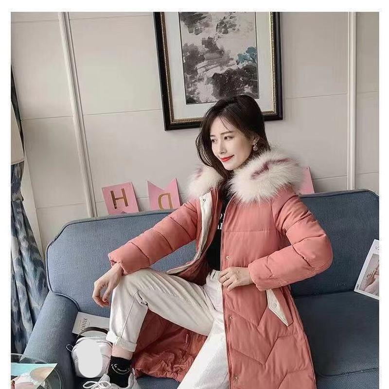 Podzimní a zimní péřová bunda Bavlněná bunda Dámská střední délka Velký kožešinový límec Zesílená bavlněná bunda