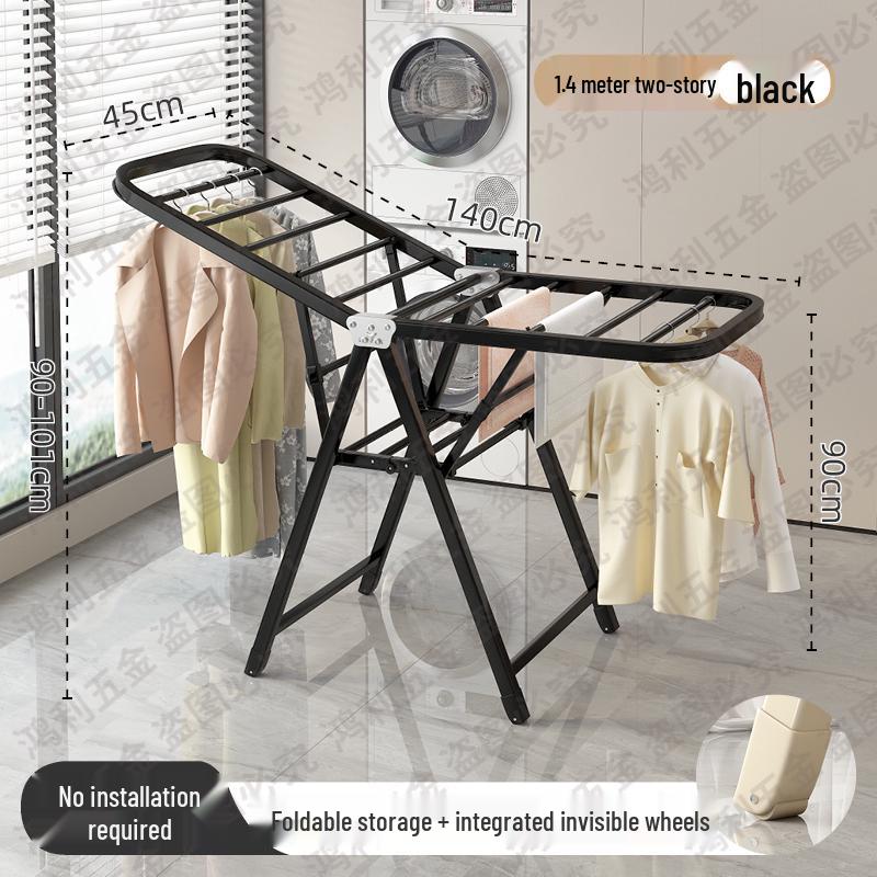 Folding Floor-Standing Clothes Drying Rack for Household, Bedroom, Balcony, Indoor Use - Ideal for Baby Clothes and Quilts.