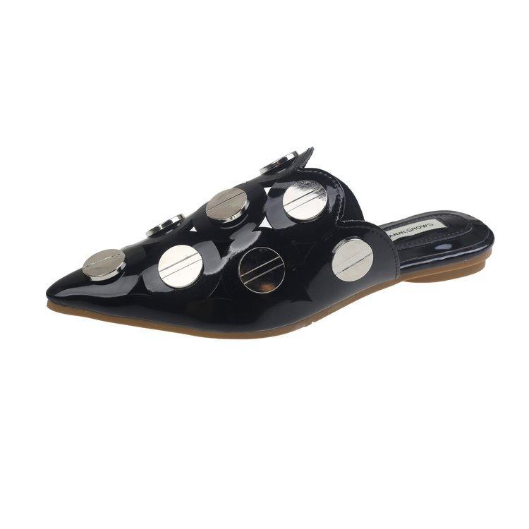 

Тапочки Baotou женские, новинка 2025 года, весенне-летняя женская обувь, полые, остроносые, женские, дышащие, на плоской подошве, туфли Mueller 40 матовый черный