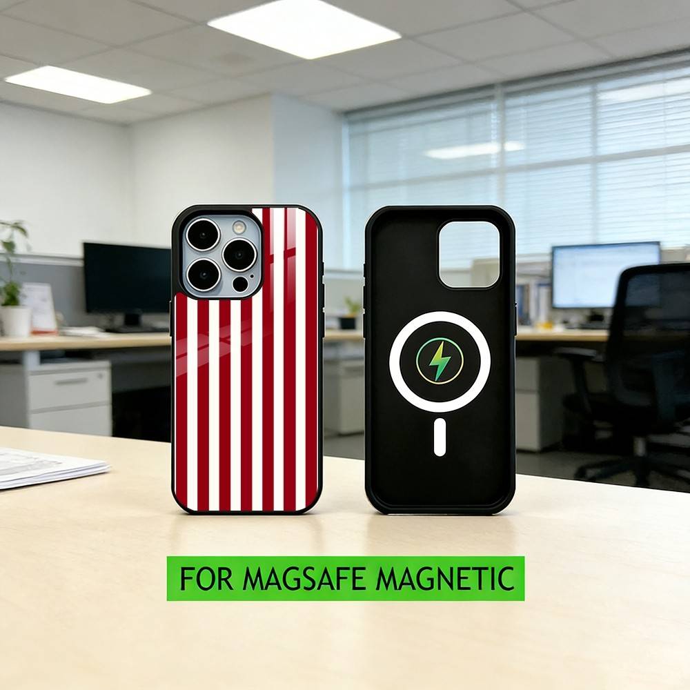 B-Burgundy White Stripe P-pattern Phone Case For iPhone17,16,15,14,13,12,11 Plus,Pro Magnetic with Magsafe Wireless Charging