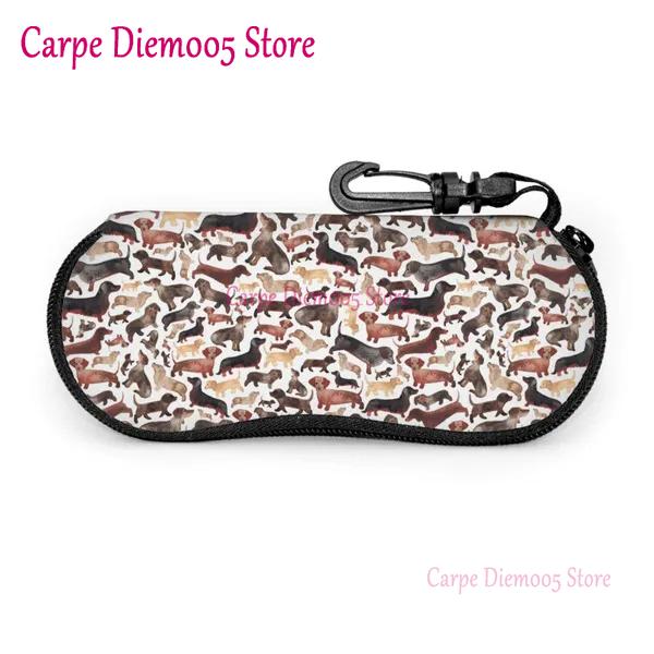 Portable Eyewear Case Dachshund Dogs And Bones Sunglasses Soft Case Glasses Box with Lanyard Zipper Eyeglass Case