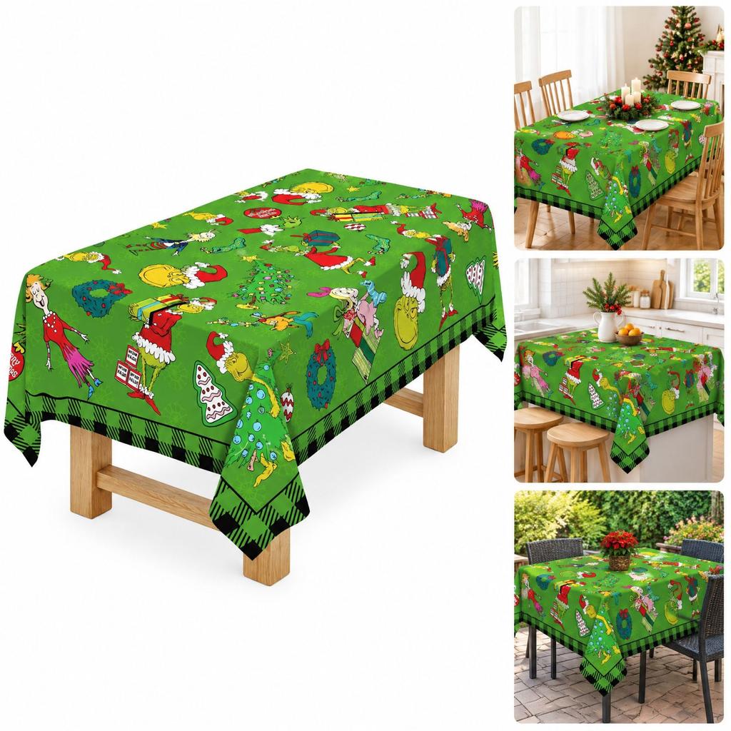 Christmas Tablecloth with Cute Pattern Print, Festive Holiday Party Decoration Table Cover