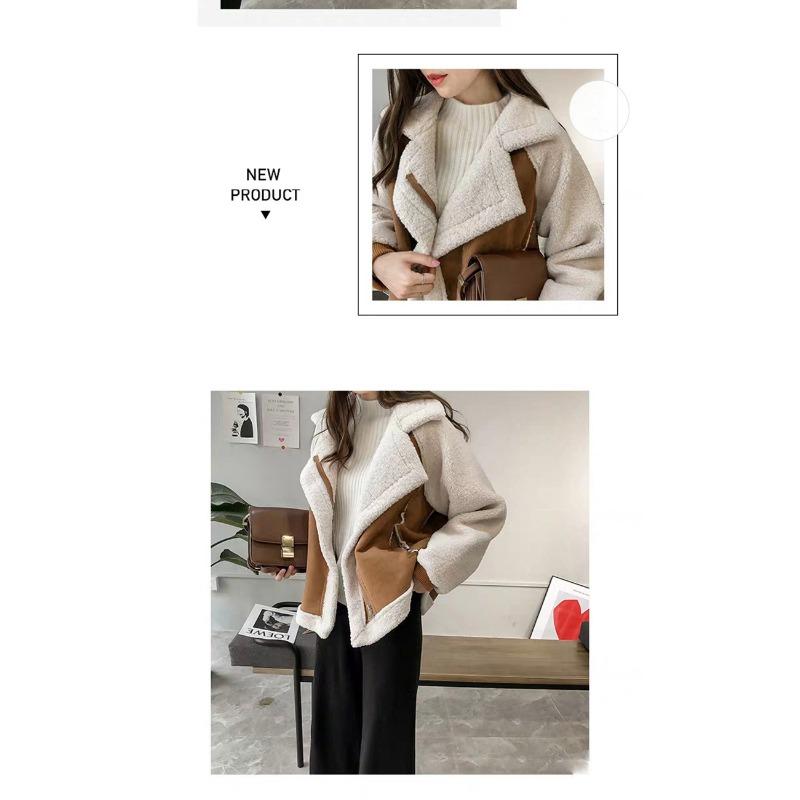 Women Loose Thick Warm Lamb Wool Motorcycle Casual Outerwear Coat