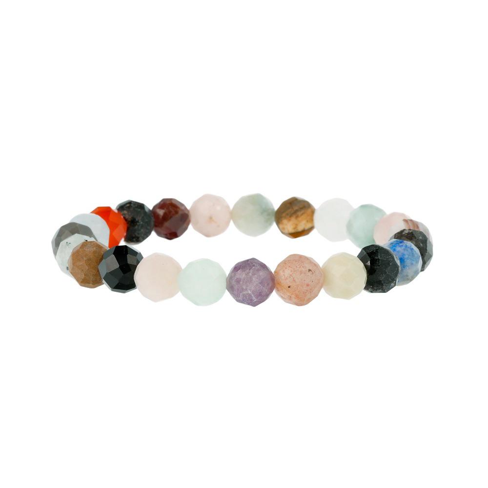 European Multi-Color Faceted Beaded Elastic Bracelet, Stackable Semi-Precious Stone Design