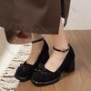 Fashion Retro French Thick Heel Temperament Mary Jane Shoes Women Suede Ankle Buckle Pumps Bow Thick High Heels Elegant Women's Shoes