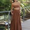 2026 Womens Solid Color Sleeveless Camisole Top Maxi Skirt Set Elegant Office Casual Two-Piece Outfit