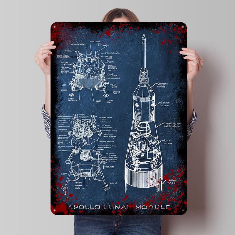 Apollo Lunar Module Poster Customized Wall Art Vintage Metal Signs Retro Tin Plaque for Man Cave Home Decor Living Room House