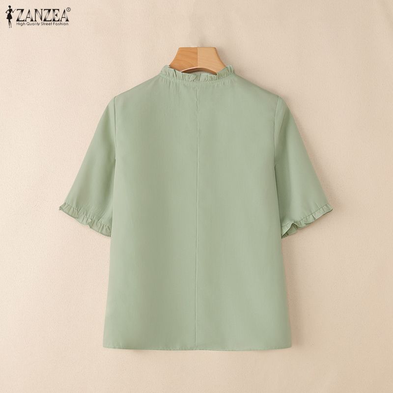 ZANZEA Women Elegant Lace-Up Round Neck Summer Casual Half Sleeve Blouse