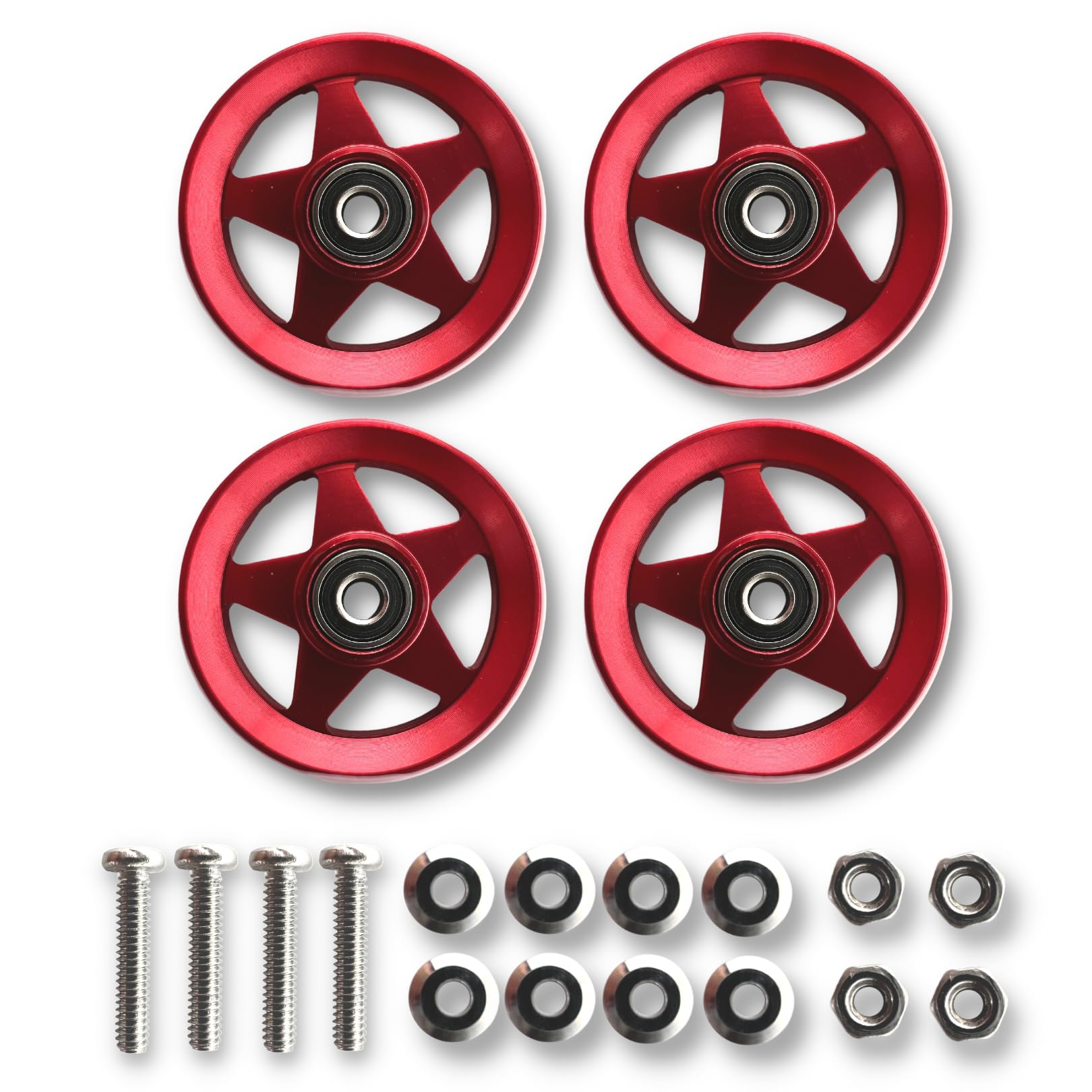 

TAGATORON Набір з 4 алюмінієвих опорних роликів з пластиковим кільцем 19 мм (2. Червоний)