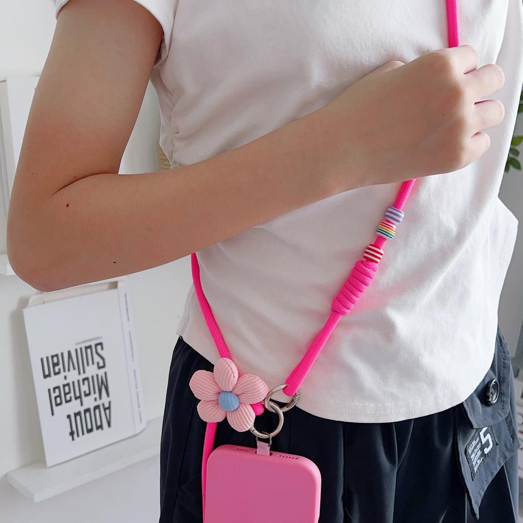 Fashionable Flower Double-Sided Adjustable Mobile Phone Universal Lanyard, Diagonal Long Lanyard Anti-Loss Hanging Piece