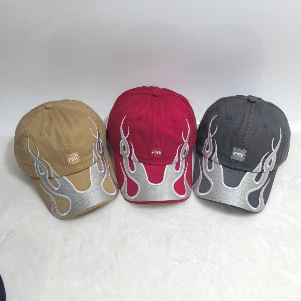 American Retro Y2K Flame Embroidery Baseball Cap Adjustable Fire Pattern Cotton Dad Hat Streetwear Hip Hop Hat for Men Women
