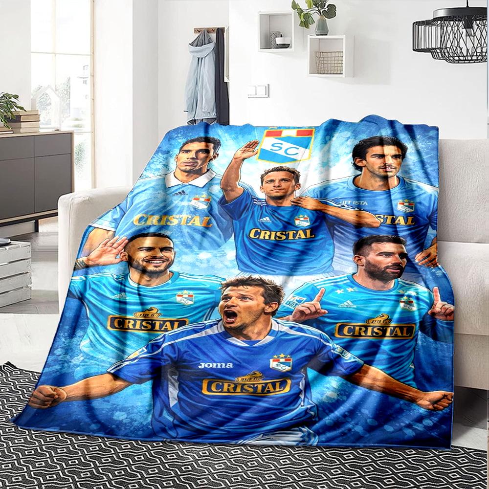 Sporting Cristal Football Team Players Collage Print Flannel Blanket Soft Warm Throw Blanket for Sofa Bed Living Room