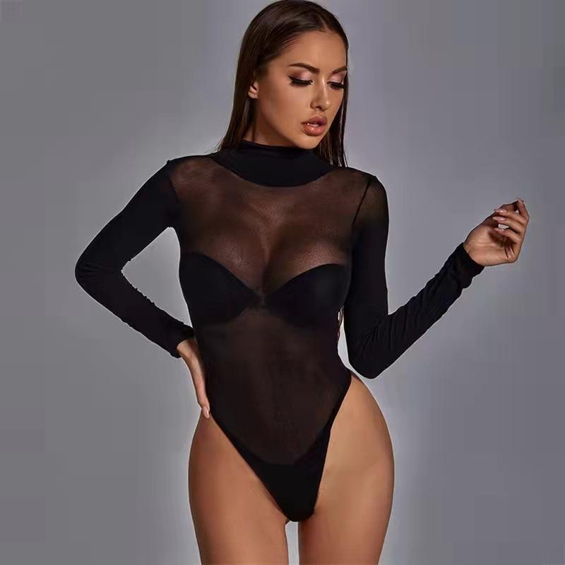Dámské body Sexy spodní prádlo Suit Elastické průsvitné body Síťovaná síťovina s otevřeným rozkrokem Dámské sexy spodní prádlo