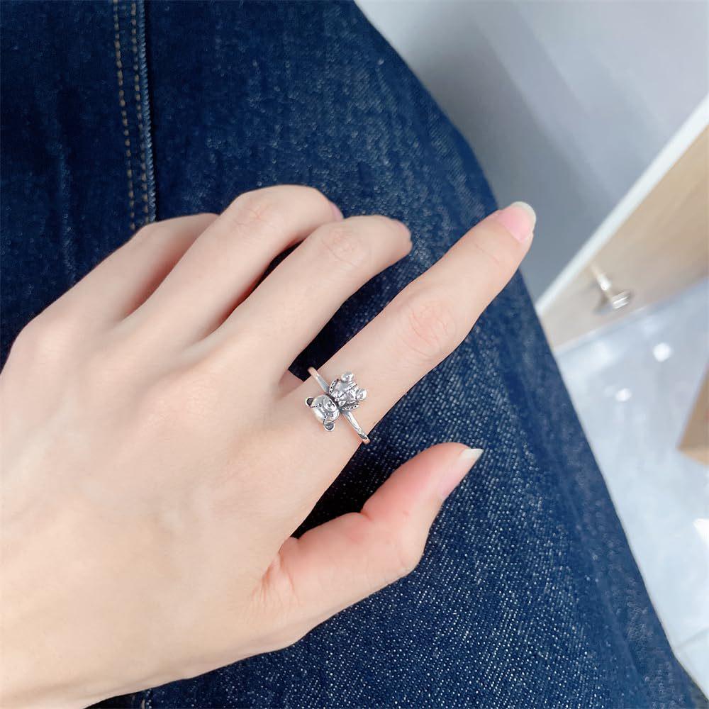 Retro Cute Bear Ring: Korean-Japanese Style Fashion for Girls - Adjustable Index Finger Accessory