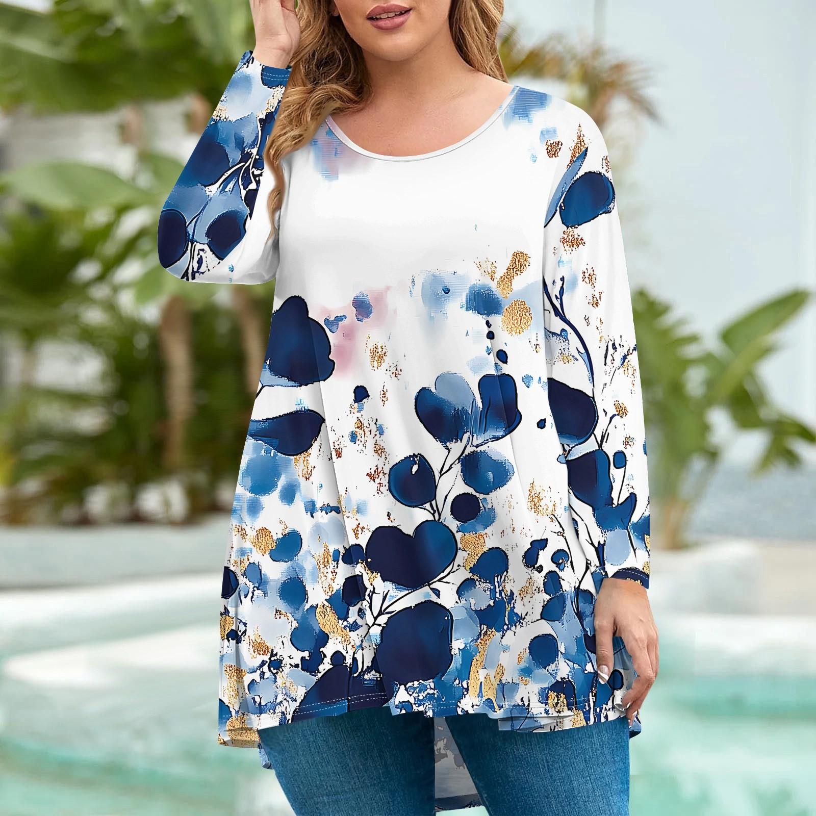 

Жіночий модний вільний пуловер великого розміру з круглим вирізом і довгими рукавами XXXXXL