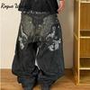 RogueWave American Jeans Embroidered Skull Pants Y2K High Street Summer Loose Denim Trend Retro Hip-hop Casual Jeans Street Wear
