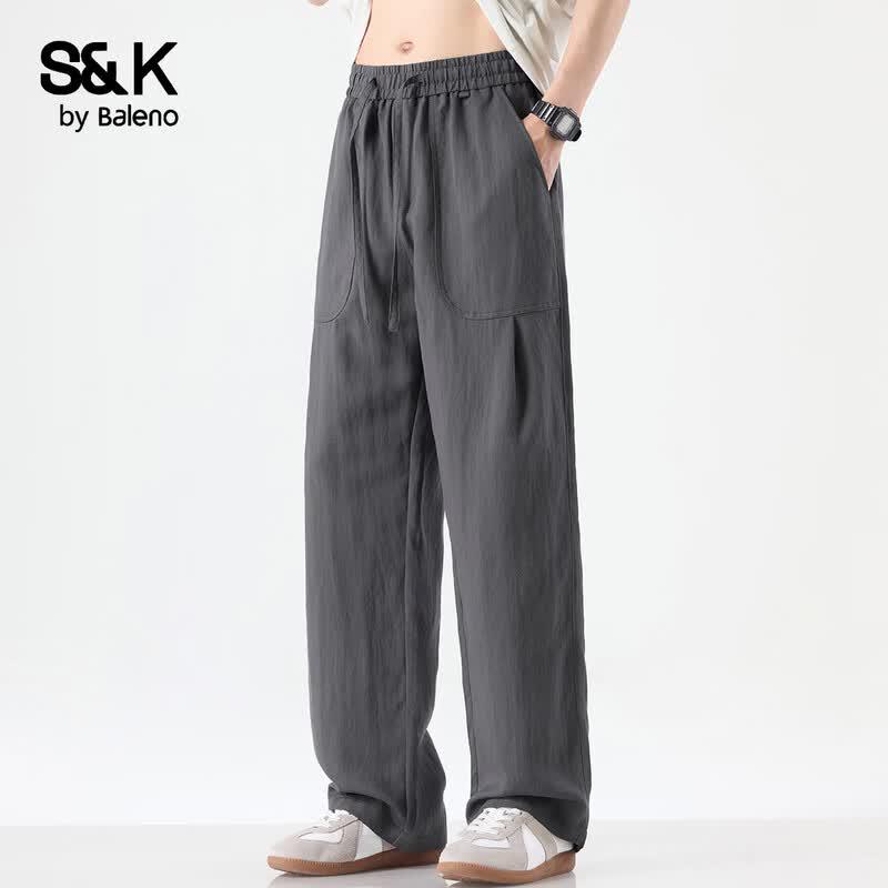 Baleno Men's S&K Linen Blend Straight Casual Pants
