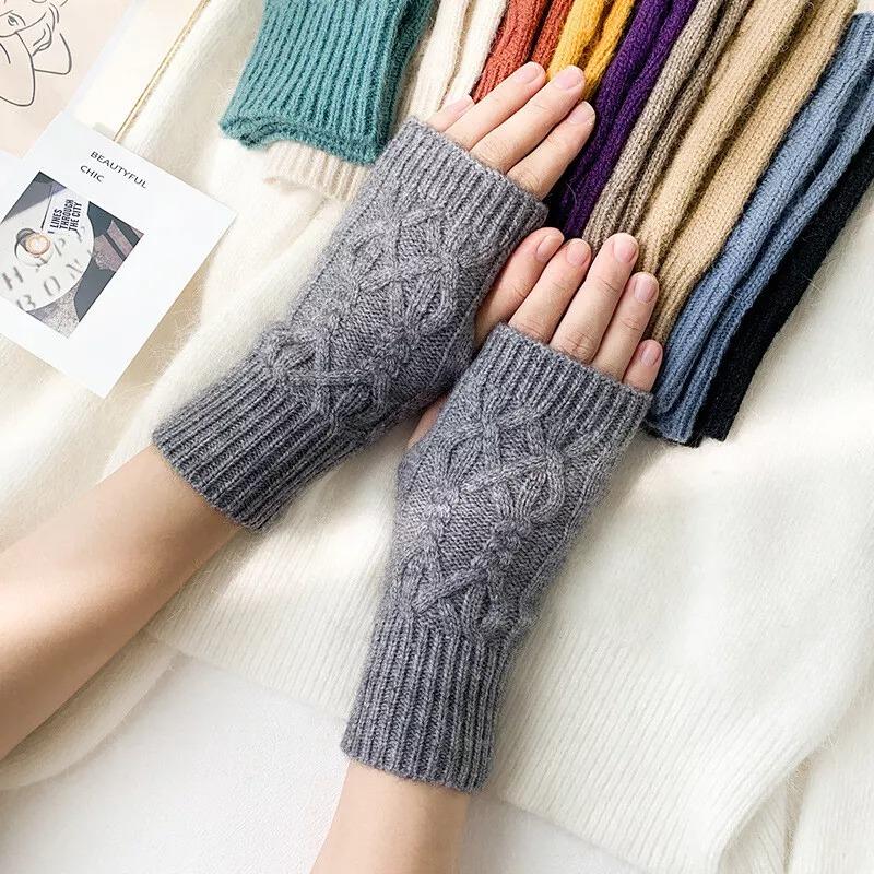 1 Pair Fashion Women Soft Cashmere Fingerless Arm Warm Winter Gloves Hand Long Warmer Mittens