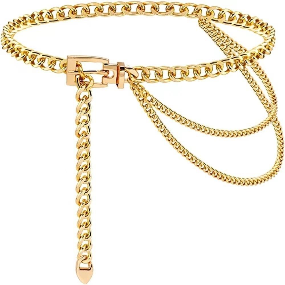 Chain Tassel Waist Chain Belt Metal Metal Chain Waistband Punk Dress Decor Belt  Lady/Girls Style B Gold
