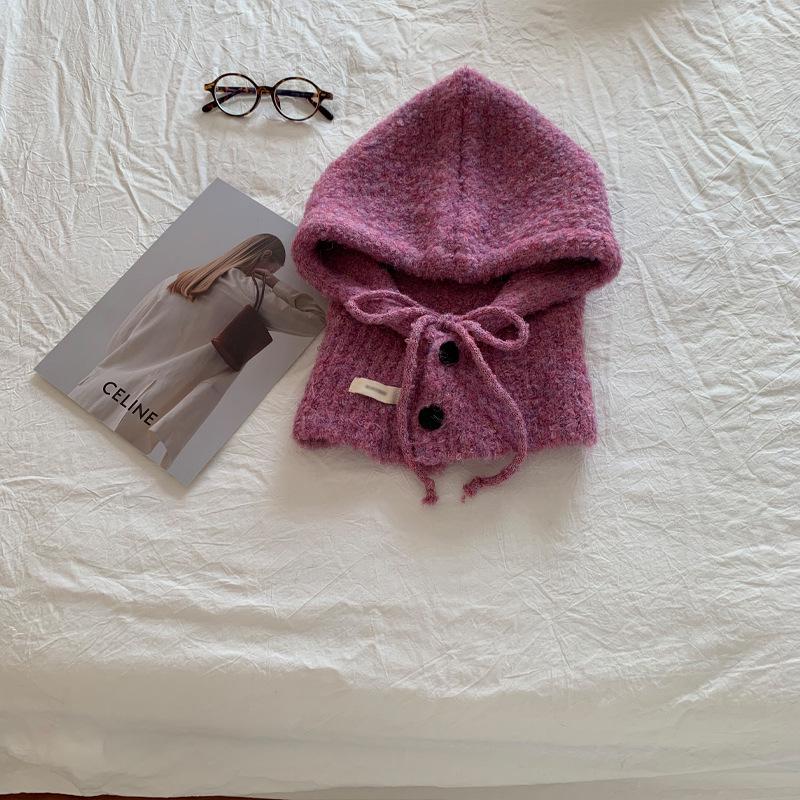 

Women s Blue Knitted Wool Balaclava Scarf: Warm Ear Protection for Autumn & Winter One Size