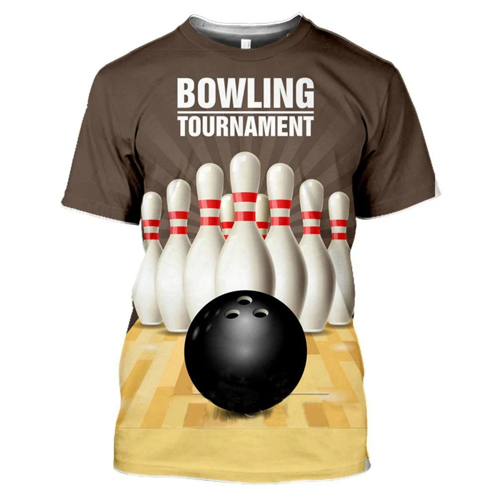 Fashionable Bowling Pictures For Men's T-Shirts Trend Digital Printing Casual Round Neck Short Sleeved Tops