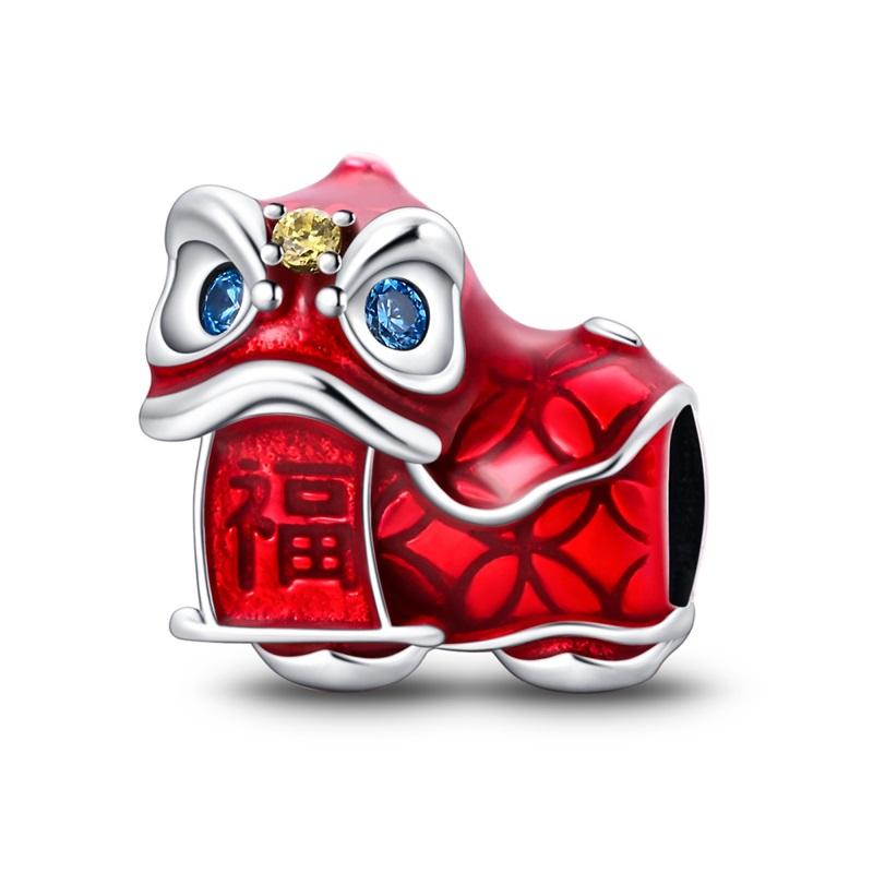 Copper Metal God Of Wealth Lion Dance Firecrackers Chinese Blessing Charm Bead Components Bead Components Compatible With Authentic Original