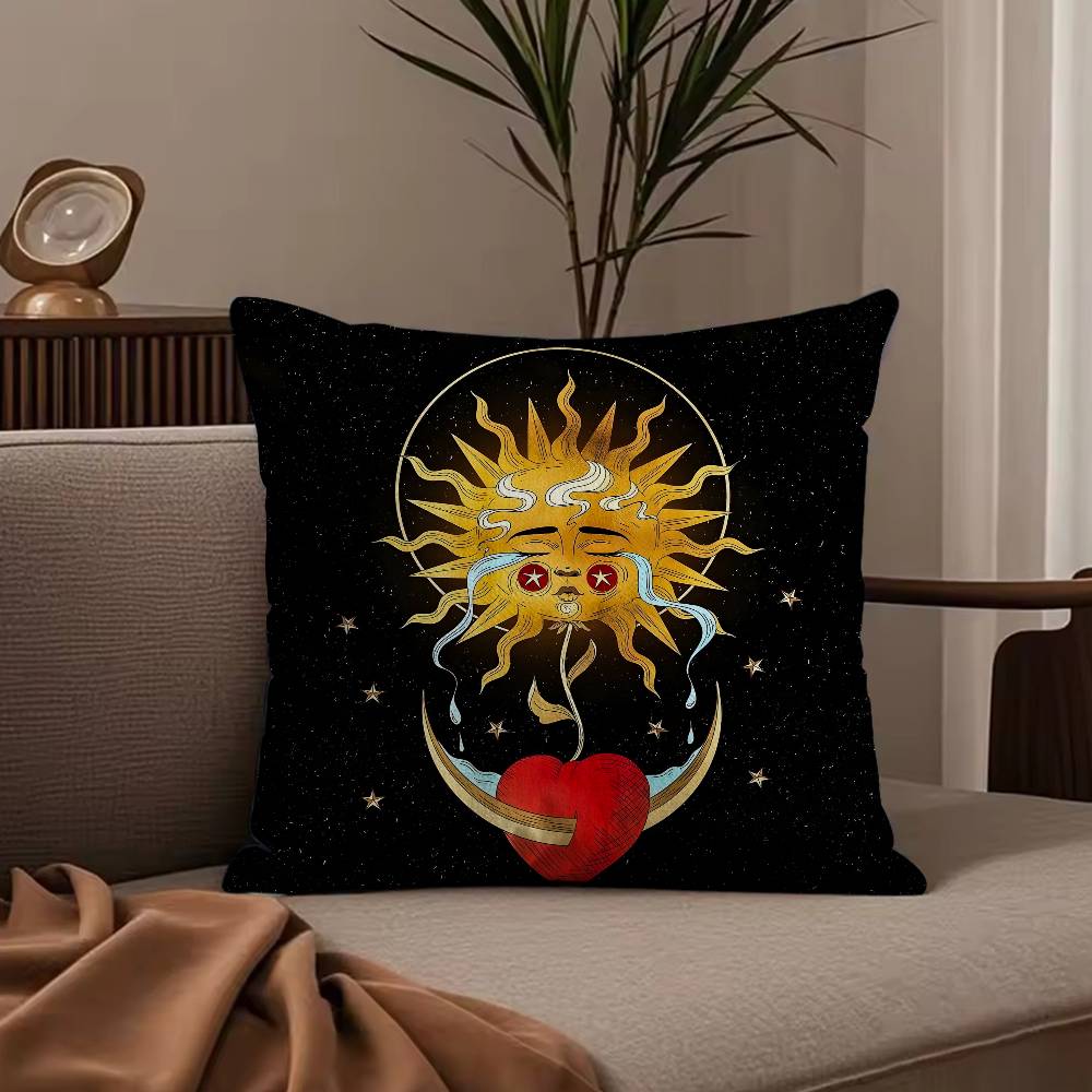 Sun Moon Mandala Series Pattern Pillow Case Anti-dustmite Pillowcase Invisible Zipper Silky Short Plush Sofa Cushion Cover