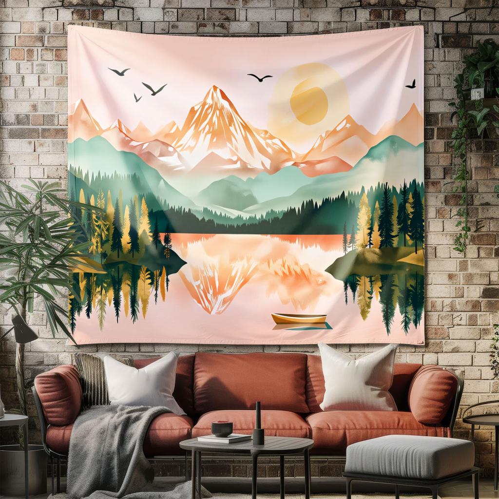 1Pc Grassland Landscape Printed Tapestry Living Room Background Wall Art Decoration Multi Size Space Pendant