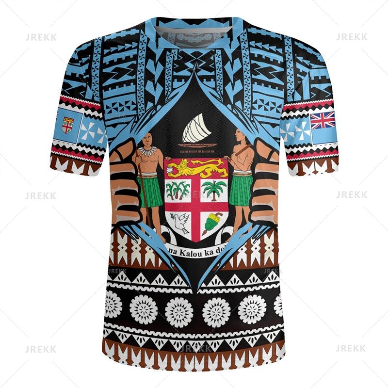 3D Printing The Republic-of Fiji Flag V Neck T Shirt Fiji Rugby-Jersey Emblem Graphic V neck T Shirts For Men Fashion Tee Shirts